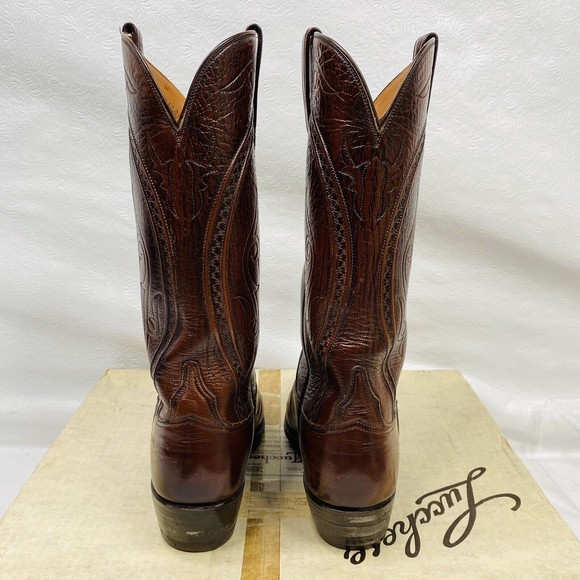 Vtg Lucchese Mens 10B Brown Ranch Hand Cowboy Boots - Picture 5 of 12